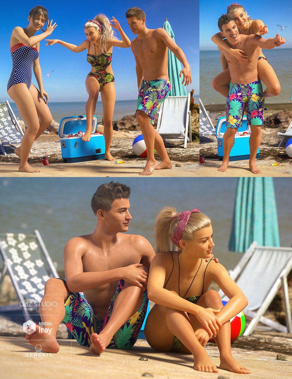 Beach Party Poses for Genesis 8 by: FeralFey, 3D Models by Daz 3D