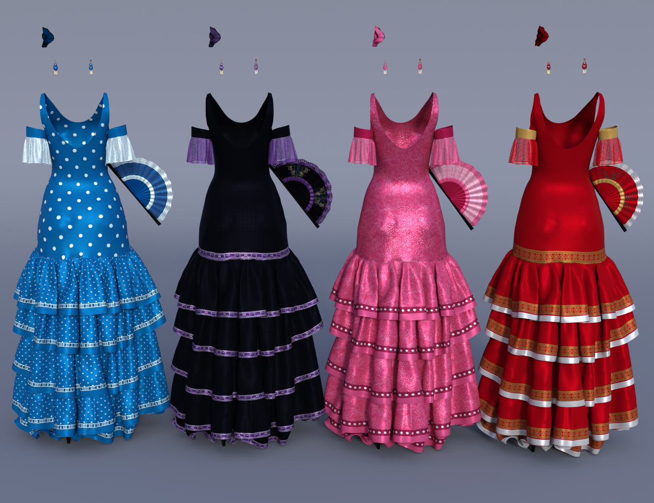 dForce Flamenco Dancer Outfit Textures by: OziChick, 3D Models by Daz 3D