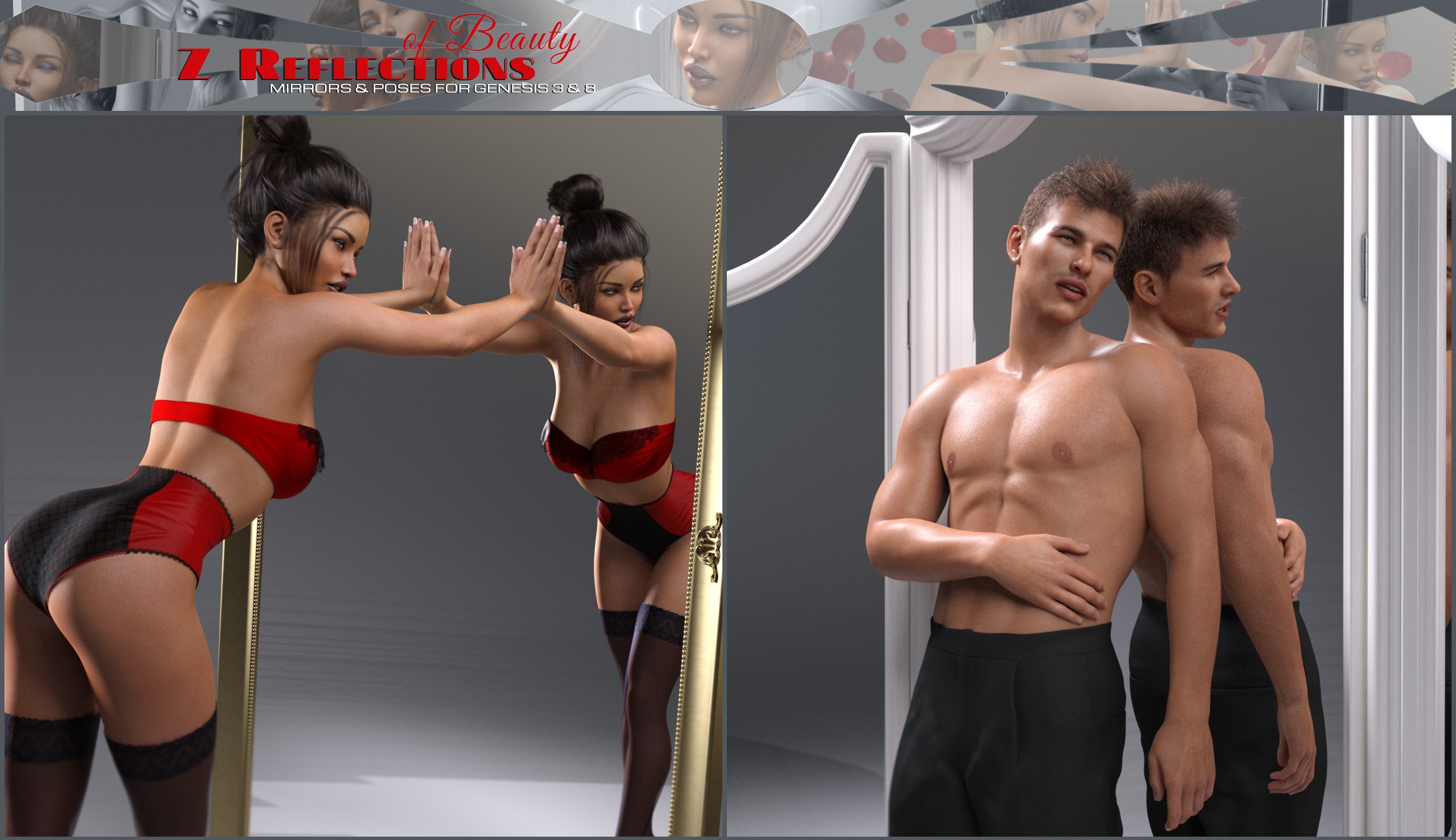 Z Reflections of Beauty Mirrors and Poses for Genesis 3 and 8 by: Zeddicuss, 3D Models by Daz 3D