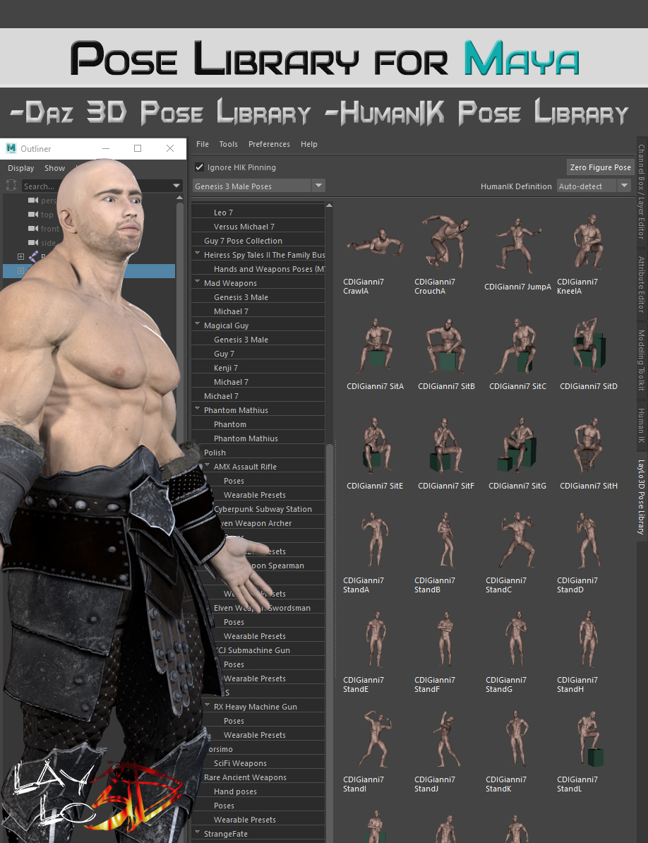 LayLo3D Pose Library for Maya by: LayLo 3D, 3D Models by Daz 3D