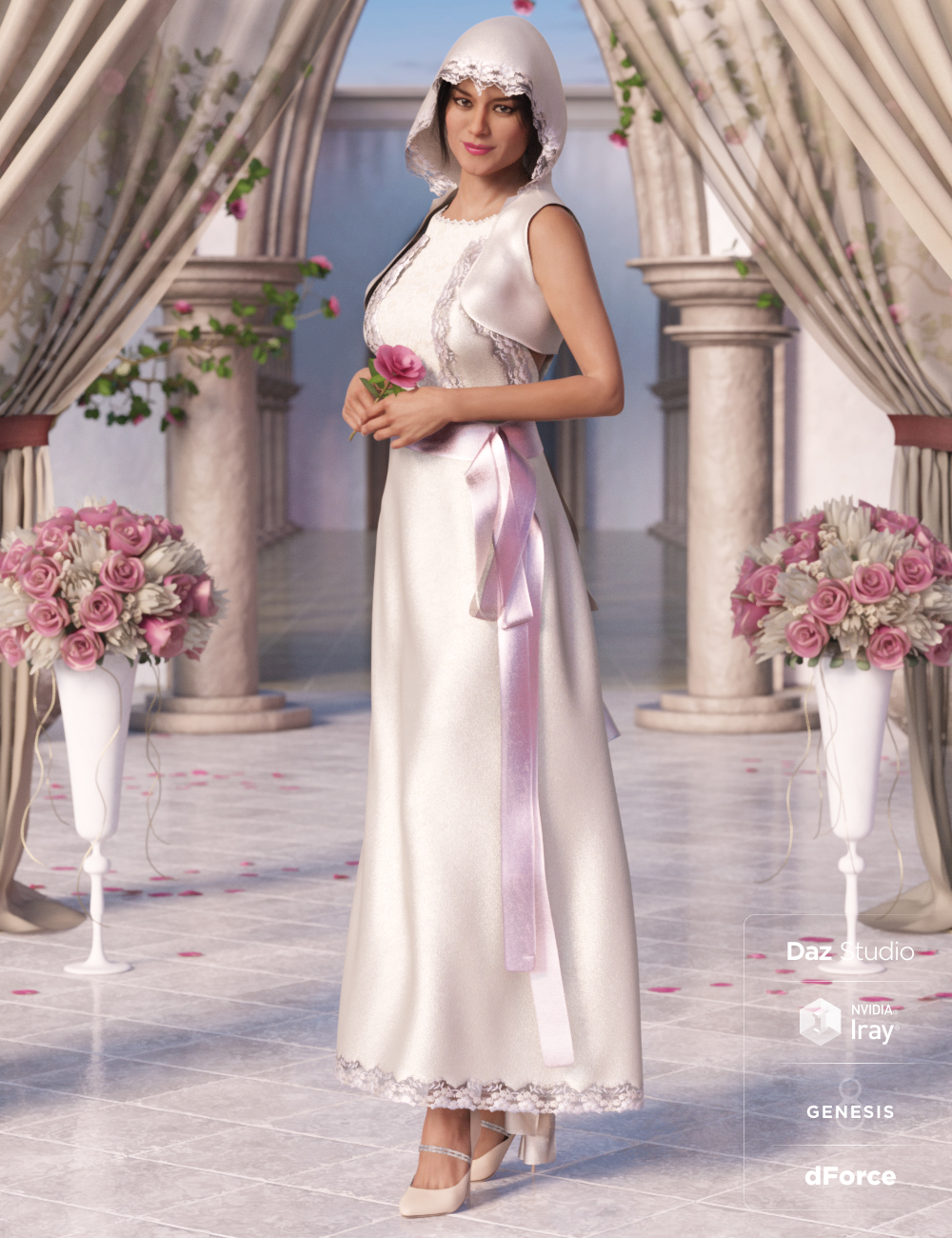 dForce Latin Wedding Dress for Genesis 8 Female(s) by: PoisenedLily, 3D Models by Daz 3D
