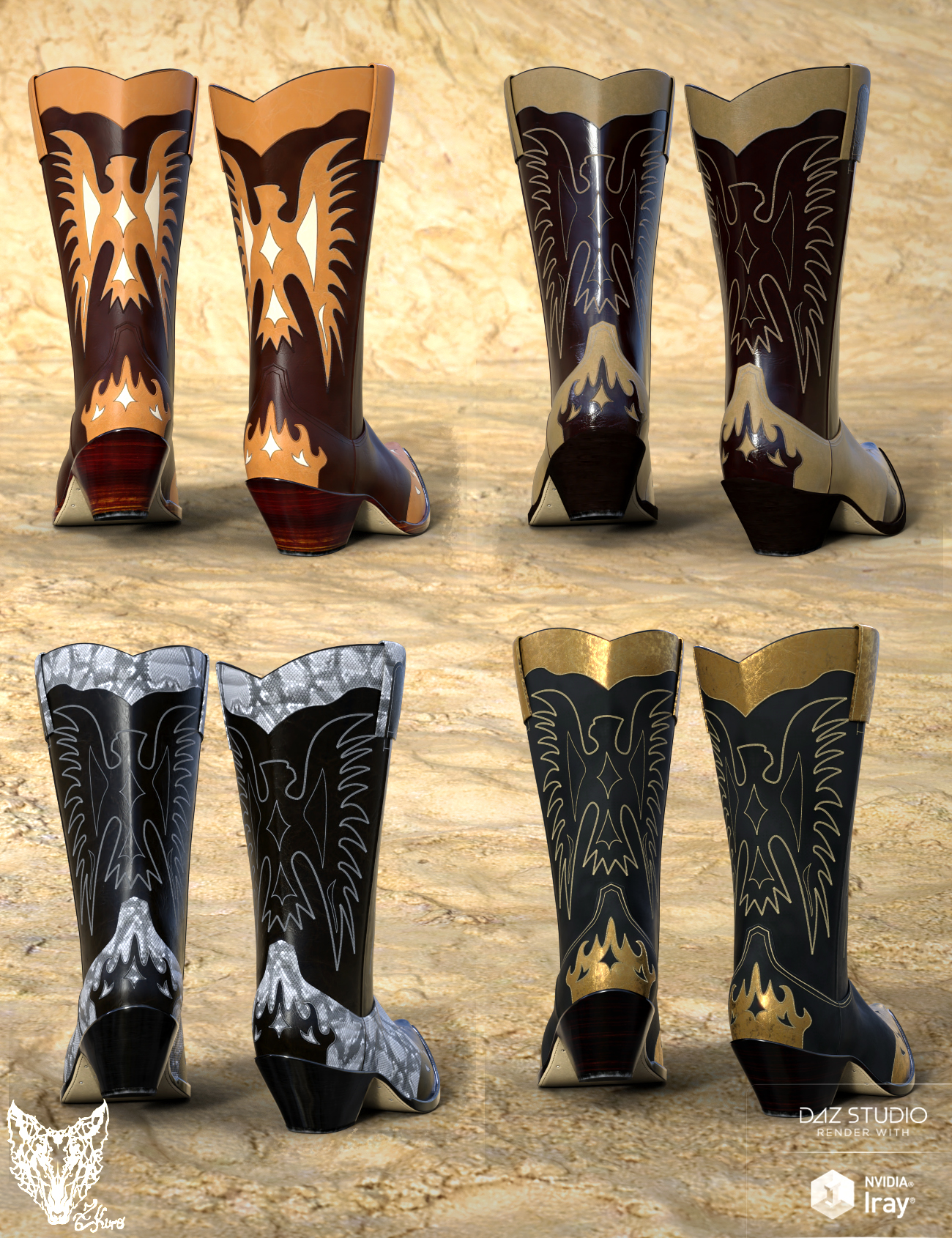 ZK Country Boots for Genesis 3 and 8 Male(s) by: ZKuro, 3D Models by Daz 3D