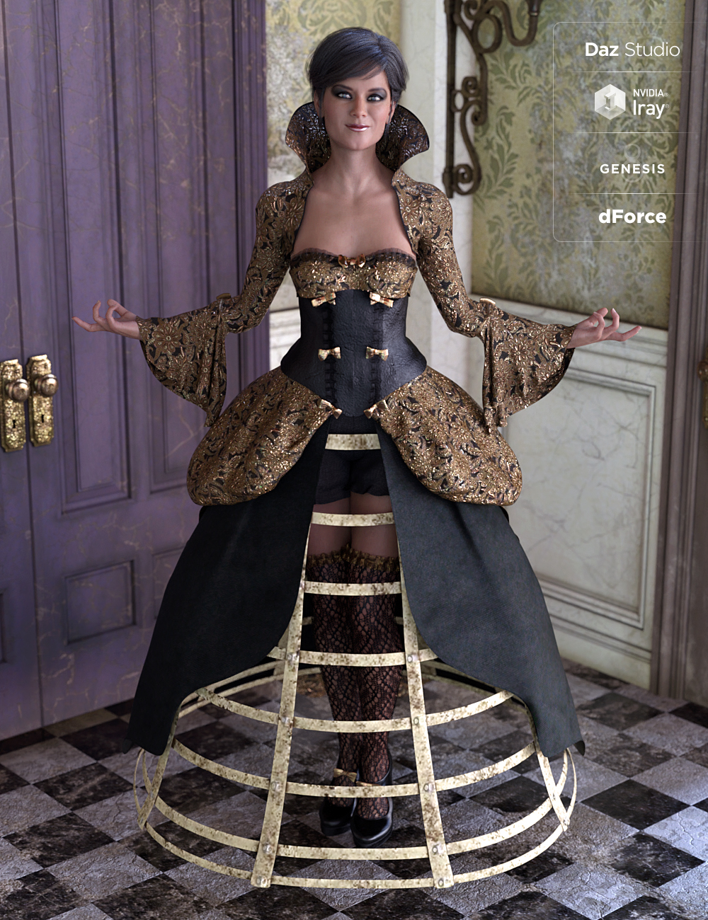 dForce Vintage Cage Dress Outfit Textures dForce Vintage Cage Dress Outfit Textures by: Moonscape GraphicsSade, 3D Models by Daz 3D
