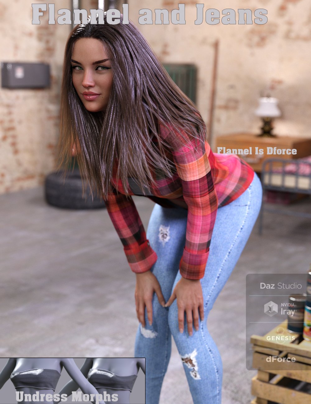 FGF Flannel and Jeans Outfit for Genesis 8 Female(s) by: Fugazi1968i3D_Lotus, 3D Models by Daz 3D