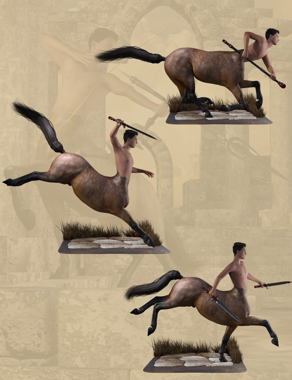 Centaur Action Poses for Genesis 8 Male Centaur by: Ensary, 3D Models by Daz 3D