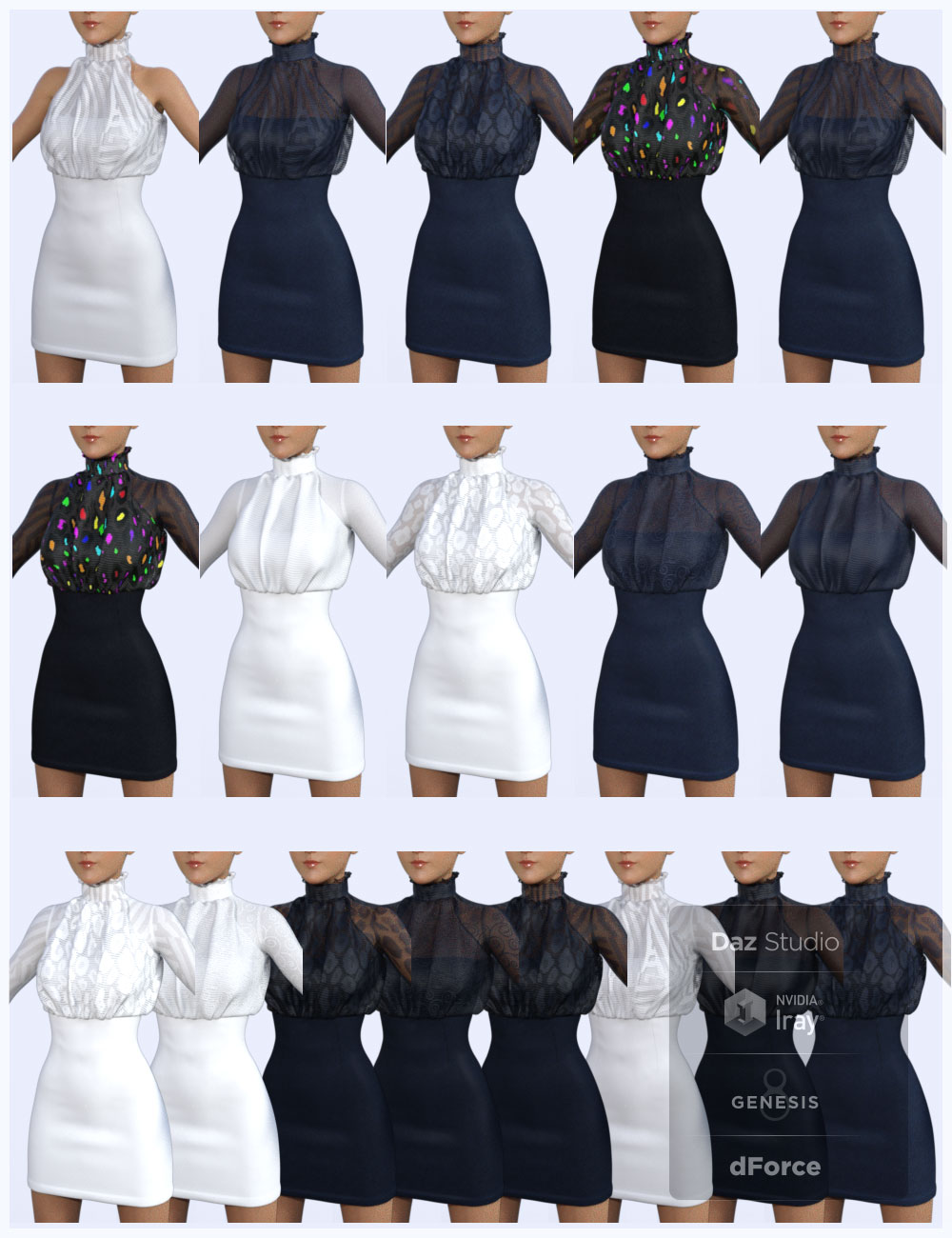 dForce Halter Mini Dress for Genesis 8 Female(s) by: Cute3D, 3D Models by Daz 3D