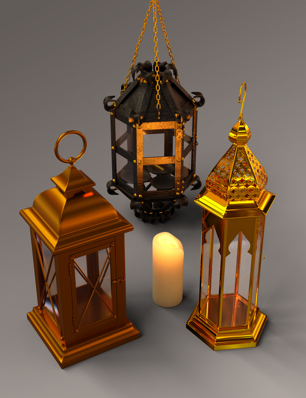 Antique Lanterns by: Age of Armour, 3D Models by Daz 3D