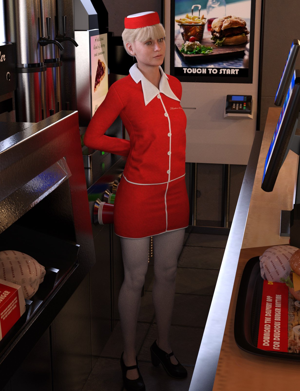 Hostess Uniform for Genesis 8 Female(s) by: Oskarsson, 3D Models by Daz 3D