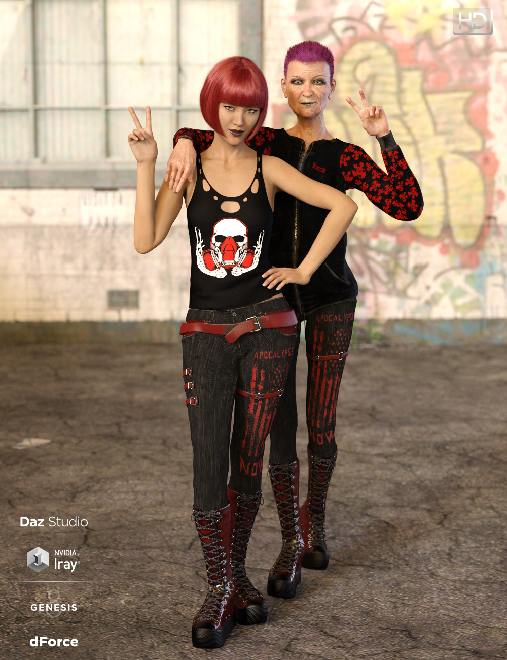 Gothy Punk Outfit Textures by: 3D-GHDesignSade, 3D Models by Daz 3D