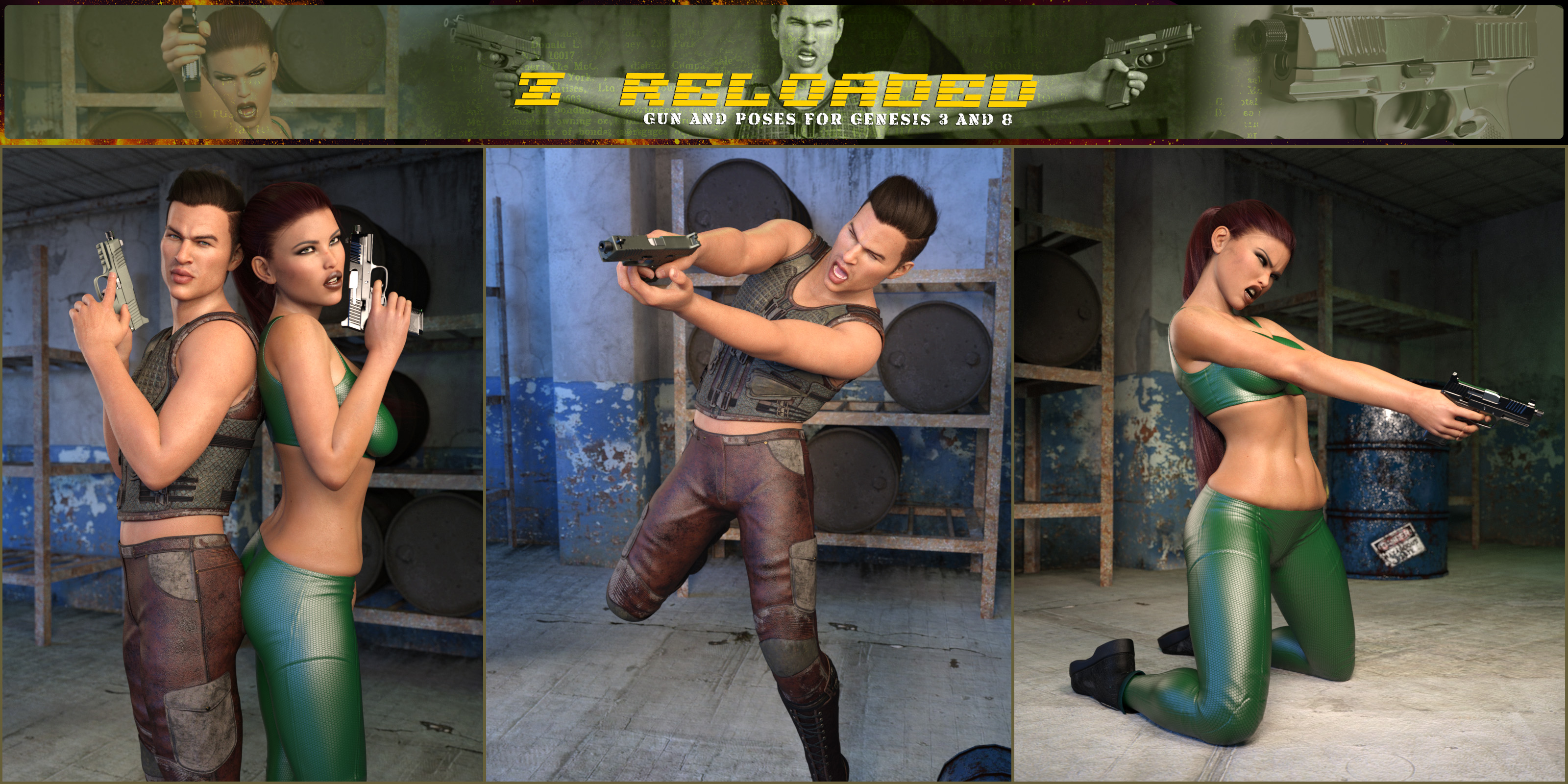 Z Reloaded Gun and Poses for Genesis 3 and 8 Z Reloaded Gun and Poses for Genesis 3 and 8 by: Zeddicuss, 3D Models by Daz 3D