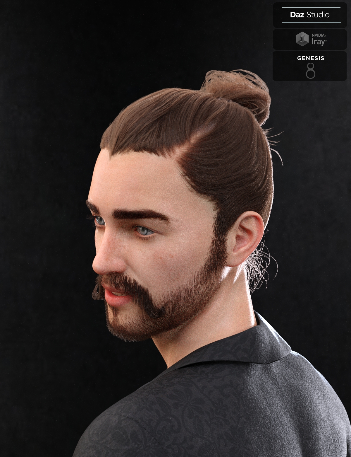 Yvanovich Bun Hair and Beard for Genesis 8 Male(s) by: Neftis3D, 3D Models by Daz 3D