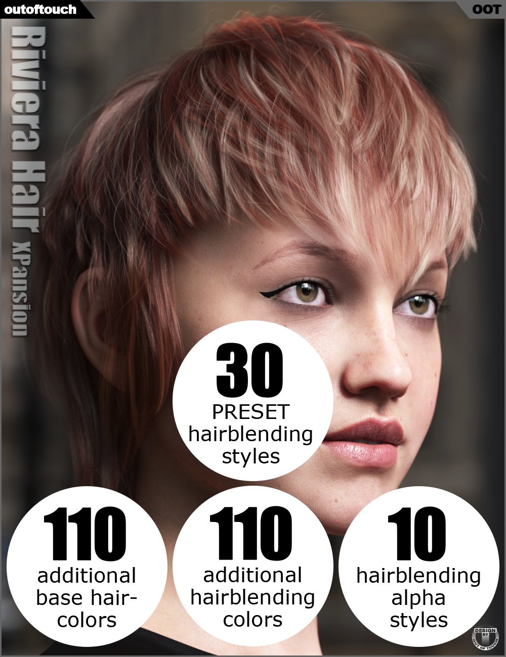 OOT Hairblending 2.0 Texture XPansion for Riviera Hair by: outoftouch, 3D Models by Daz 3D