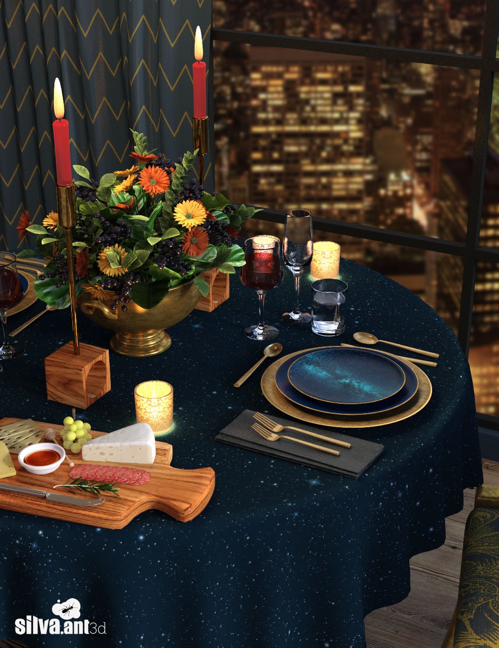 Gilded Night Table Set by: SilvaAnt3d, 3D Models by Daz 3D