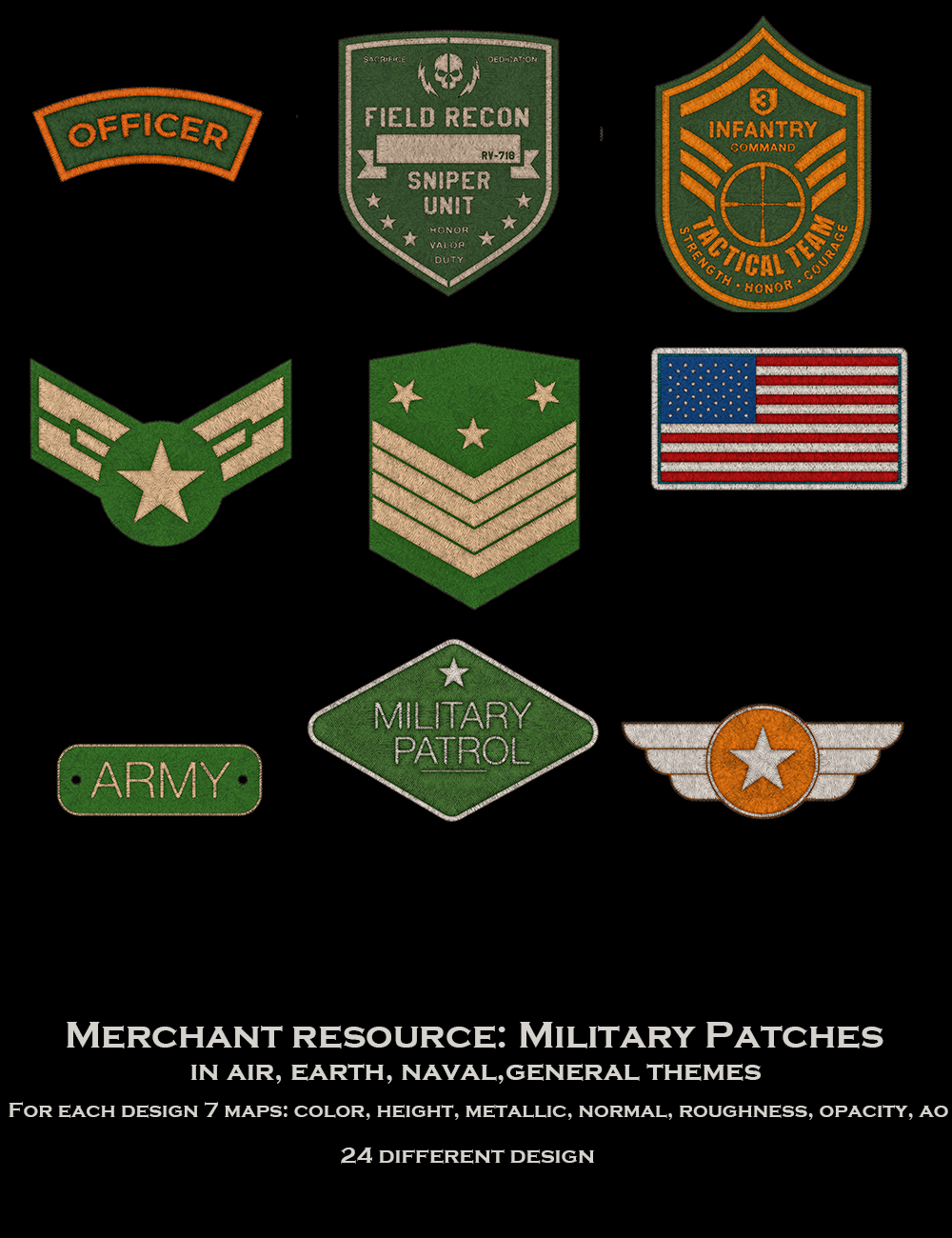 Astro and Military Patch Merchant Resource by: Moonscape GraphicsSade, 3D Models by Daz 3D
