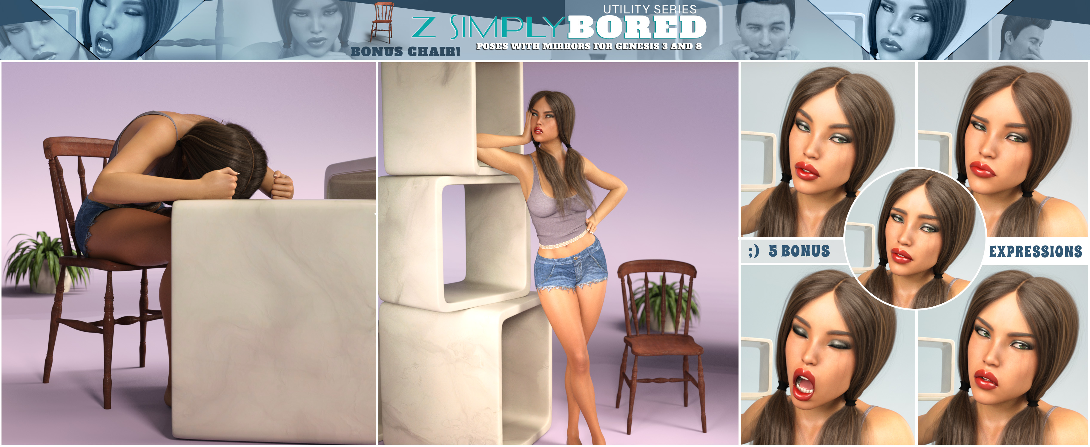 Z Utility Simply Bored Poses and Expressions for Genesis 3 and 8 Z Utility Simply Bored Poses and Expressions for Genesis 3 and 8 by: Zeddicuss, 3D Models by Daz 3D