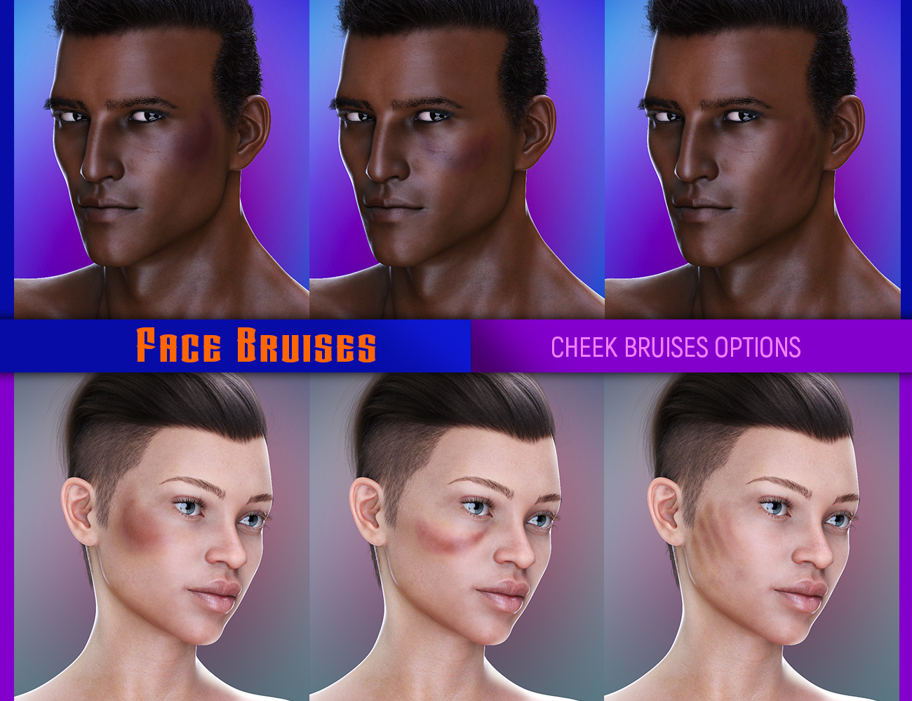 L.I.E. FACE BRUISES for Genesis 3 and 8 L.I.E. FACE BRUISES for Genesis 3 and 8 by: EsidFenixPhoenix, 3D Models by Daz 3D