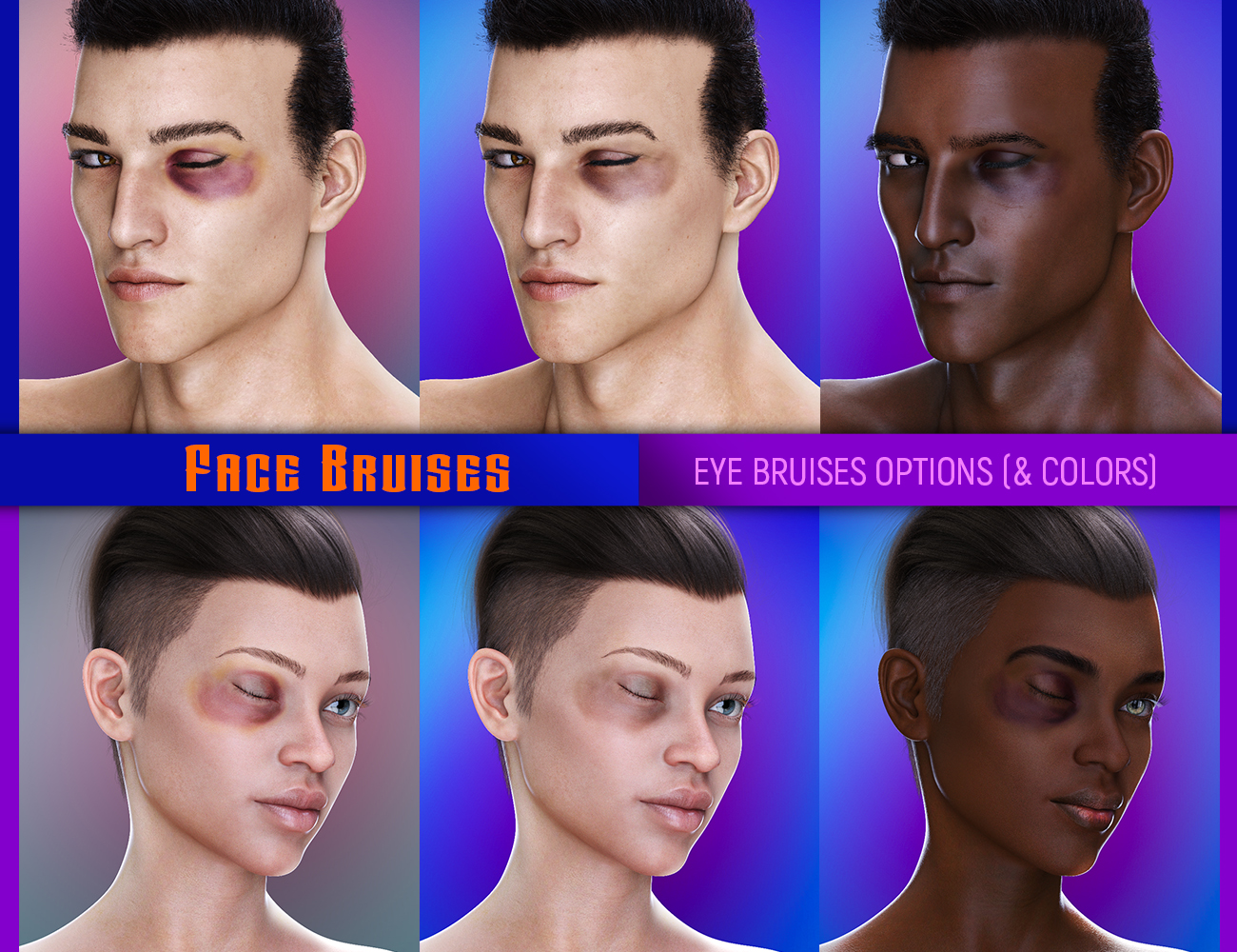 L.I.E. FACE BRUISES for Genesis 3 and 8 L.I.E. FACE BRUISES for Genesis 3 and 8 by: EsidFenixPhoenix, 3D Models by Daz 3D