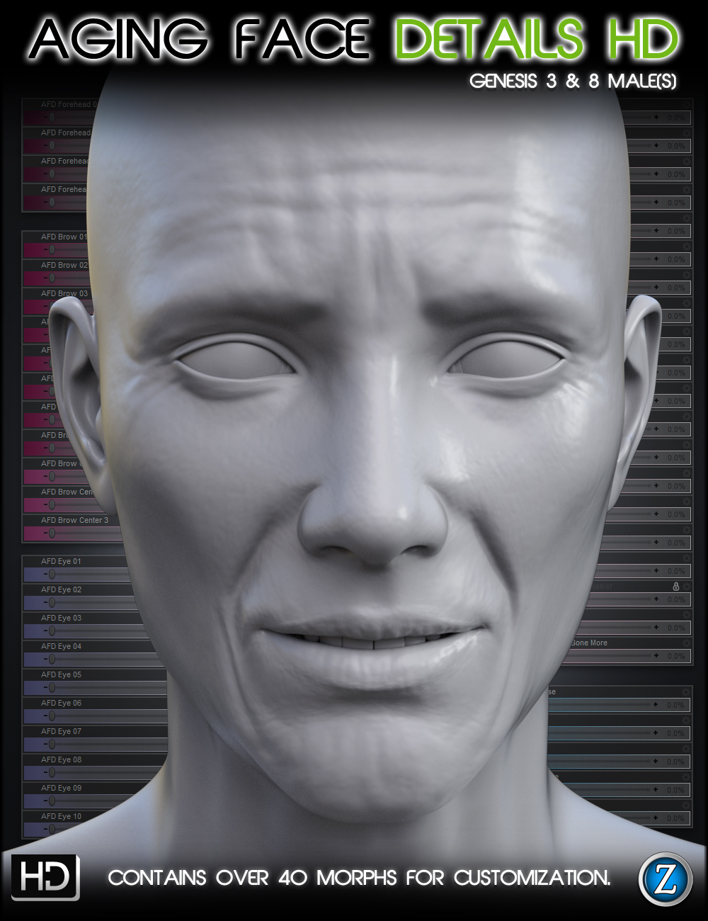 Aging Face Details HD for Genesis 3 and 8 Male(s) by: Zev0, 3D Models by Daz 3D