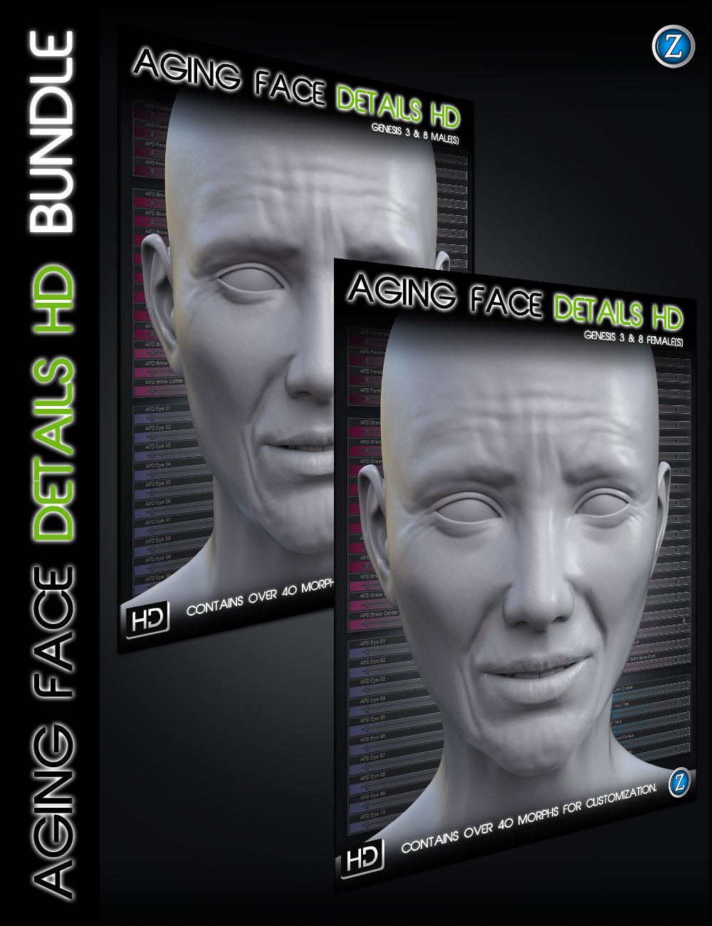 Aging Face Details HD for Genesis 3 and 8 Bundle by: Zev0, 3D Models by Daz 3D