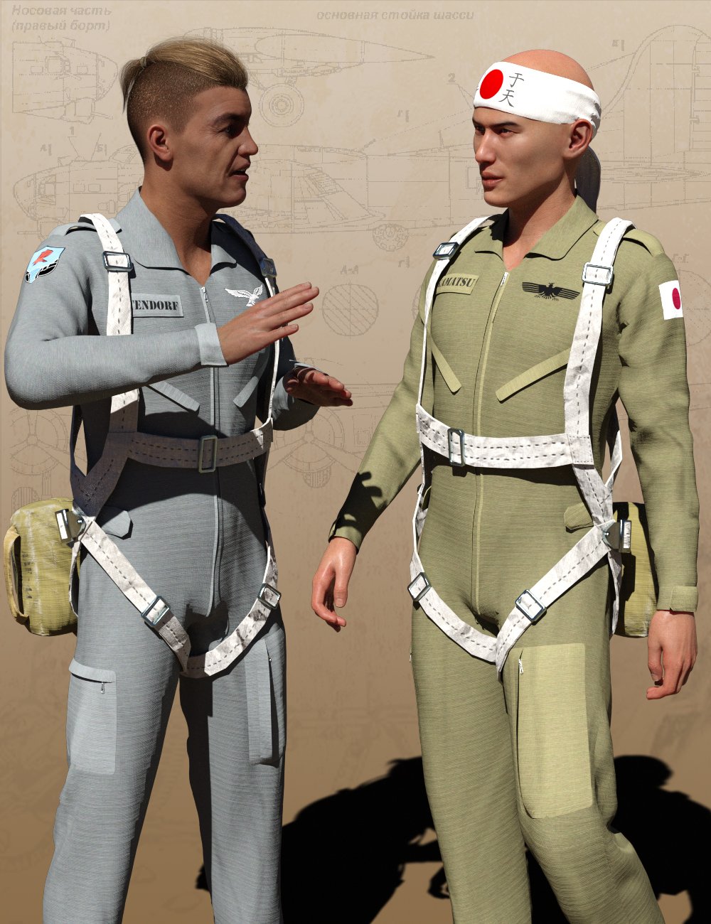 Pilot Uniform Materials of WWII by: DarkEdgeDesign, 3D Models by Daz 3D
