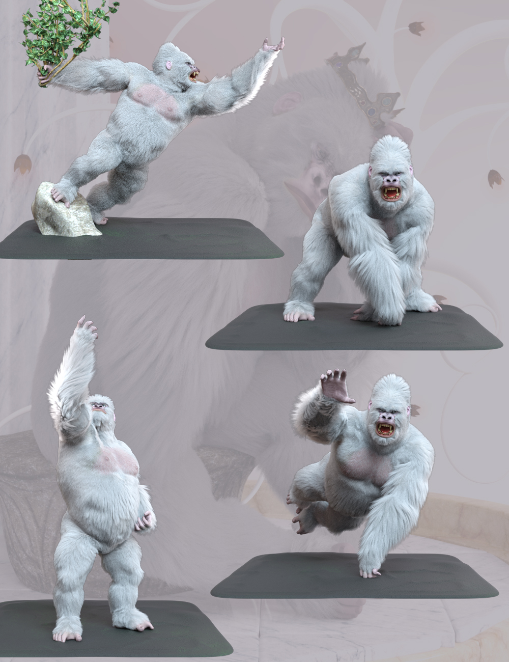 White King Poses for Gorilla for Genesis 8 Male by: Ensary, 3D Models by Daz 3D