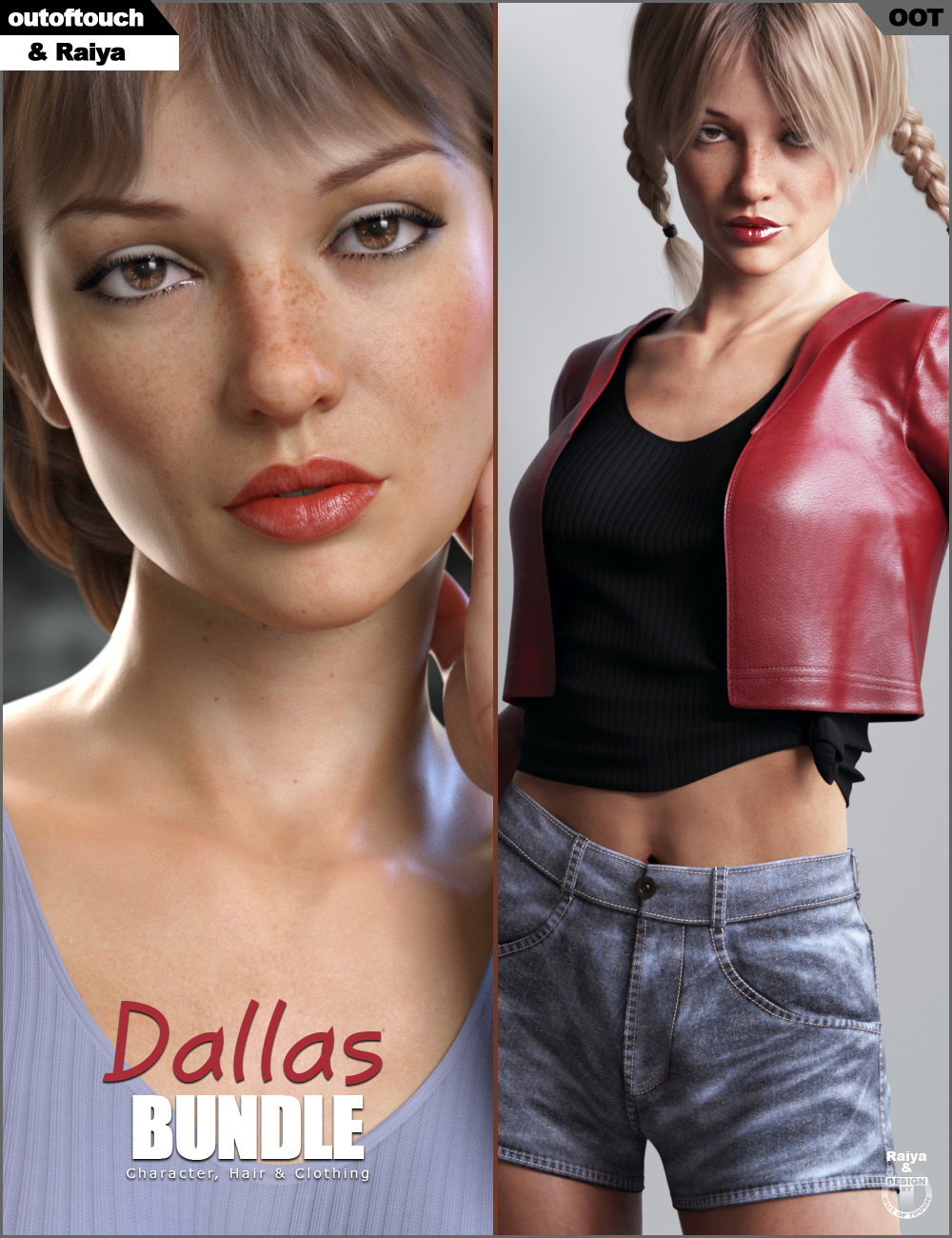 Dallas Clothing, Character and Hair Bundle by: Raiyaoutoftouch, 3D Models by Daz 3D