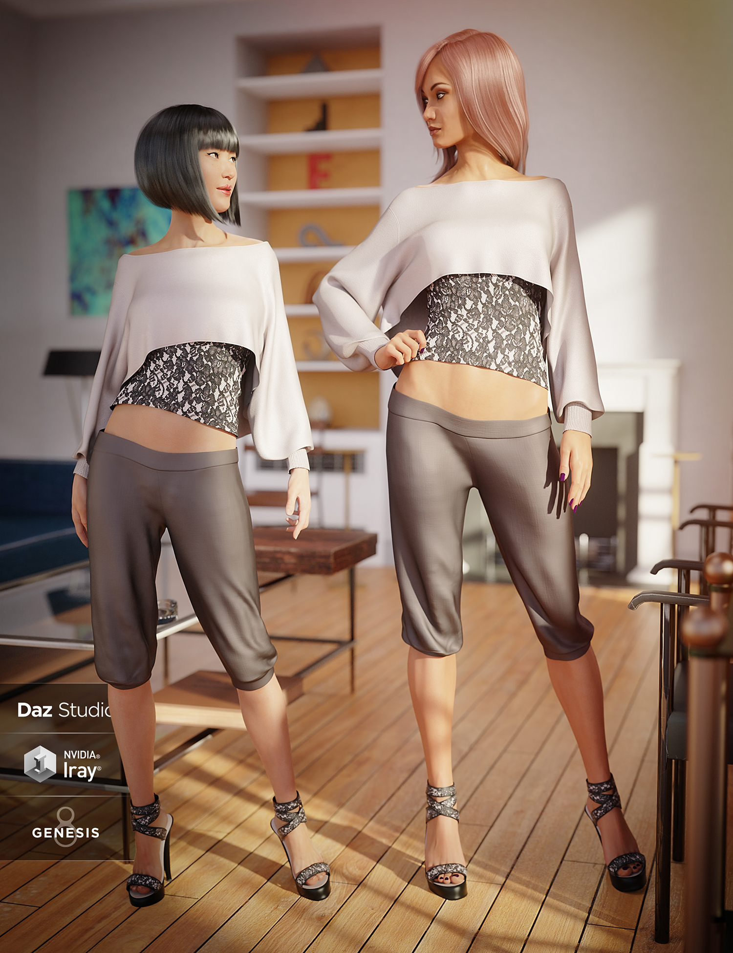 dForce Casual Chic Outfit for Genesis 8 Female(s) by: CynderBlueSarsa, 3D Models by Daz 3D