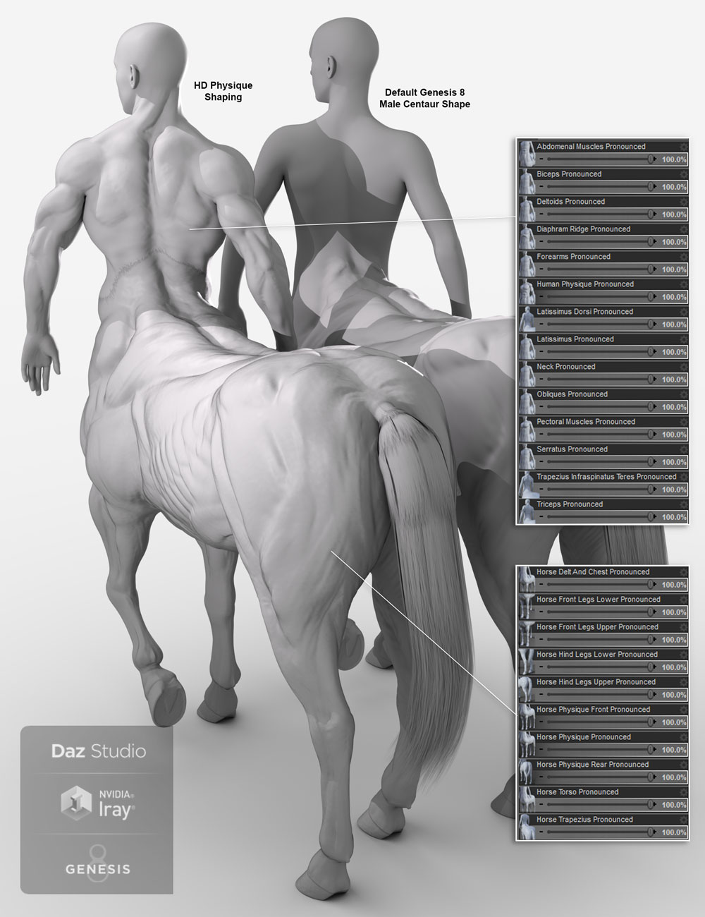HD Physique Shaping for Genesis 8 Male Centaur by: Sixus1 Media, 3D Models by Daz 3D