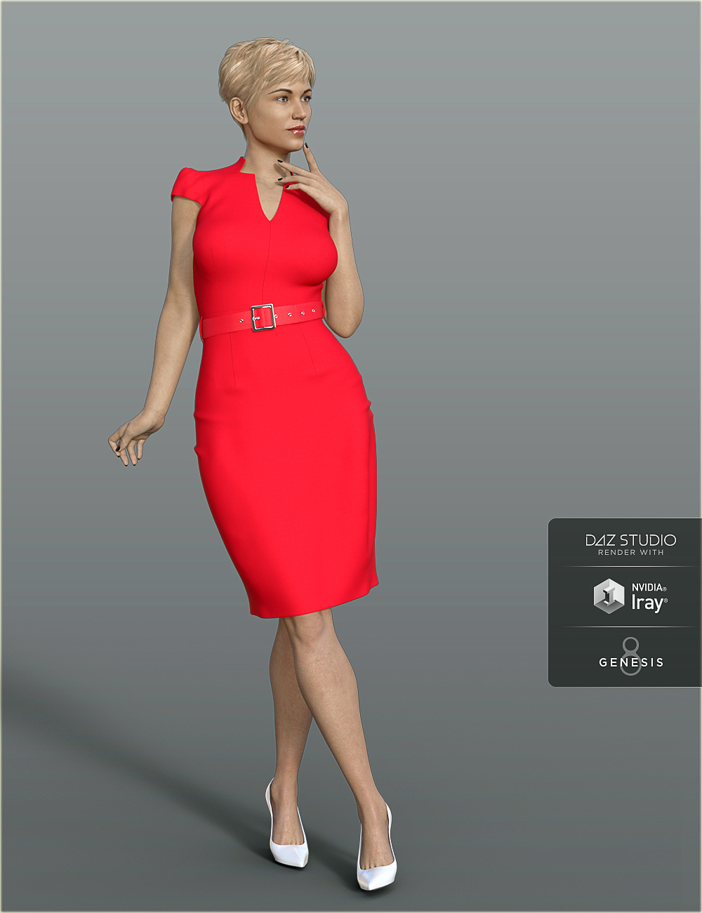 dForce H&C Belted Office Dress Outfit for Genesis 8 Female(s) by: IH Kang, 3D Models by Daz 3D
