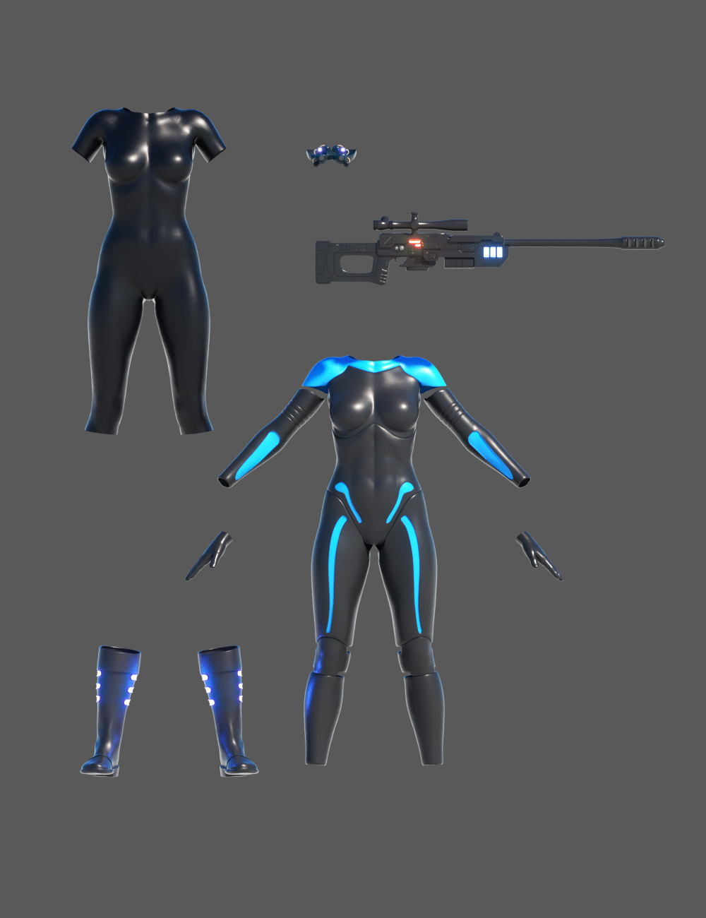 Sci-Fi Sniper Outfit For Genesis 8 Female by: AcharyaPolina, 3D Models by Daz 3D