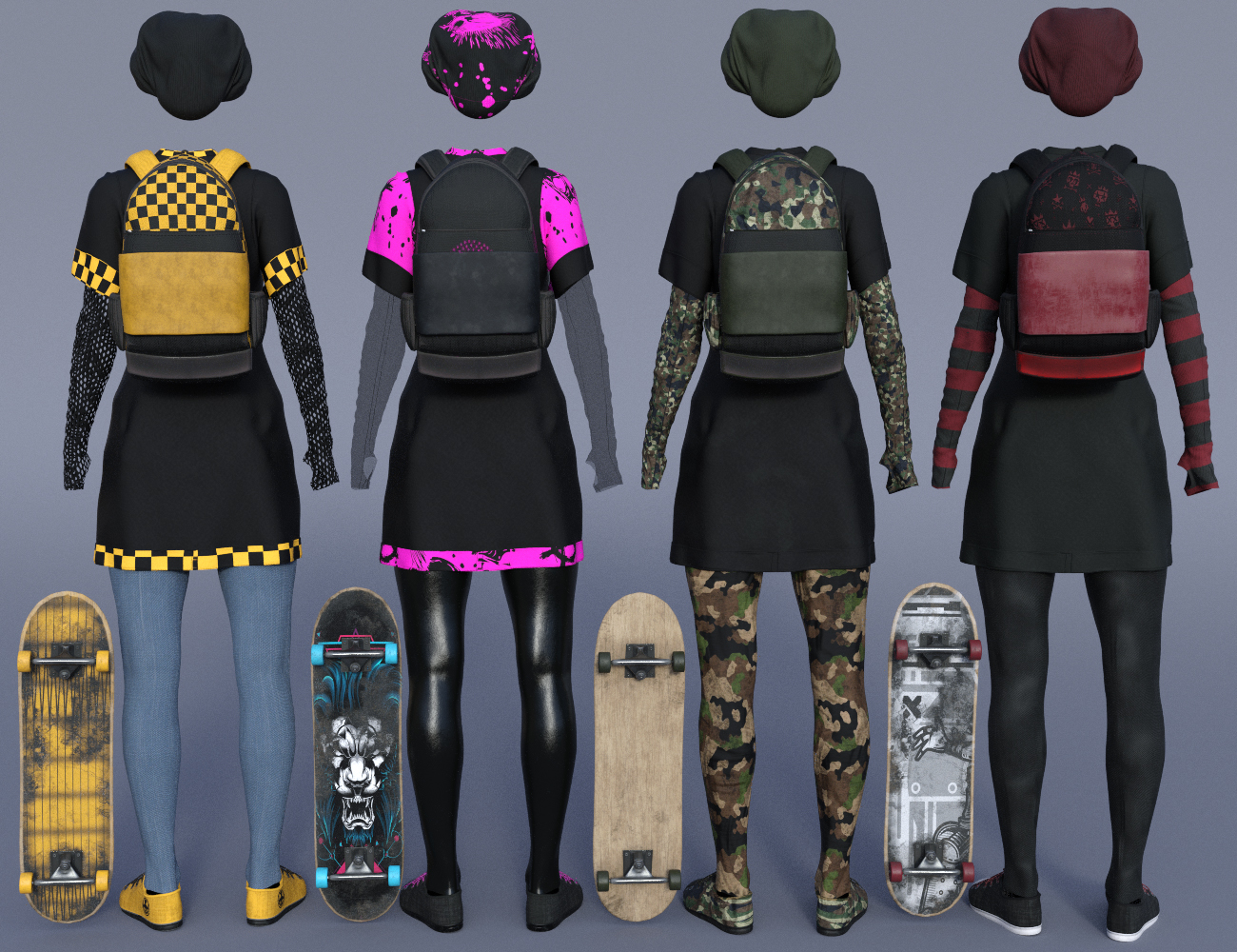 dForce Skate Punk with Skateboard Textures by: Moonscape GraphicsSade, 3D Models by Daz 3D