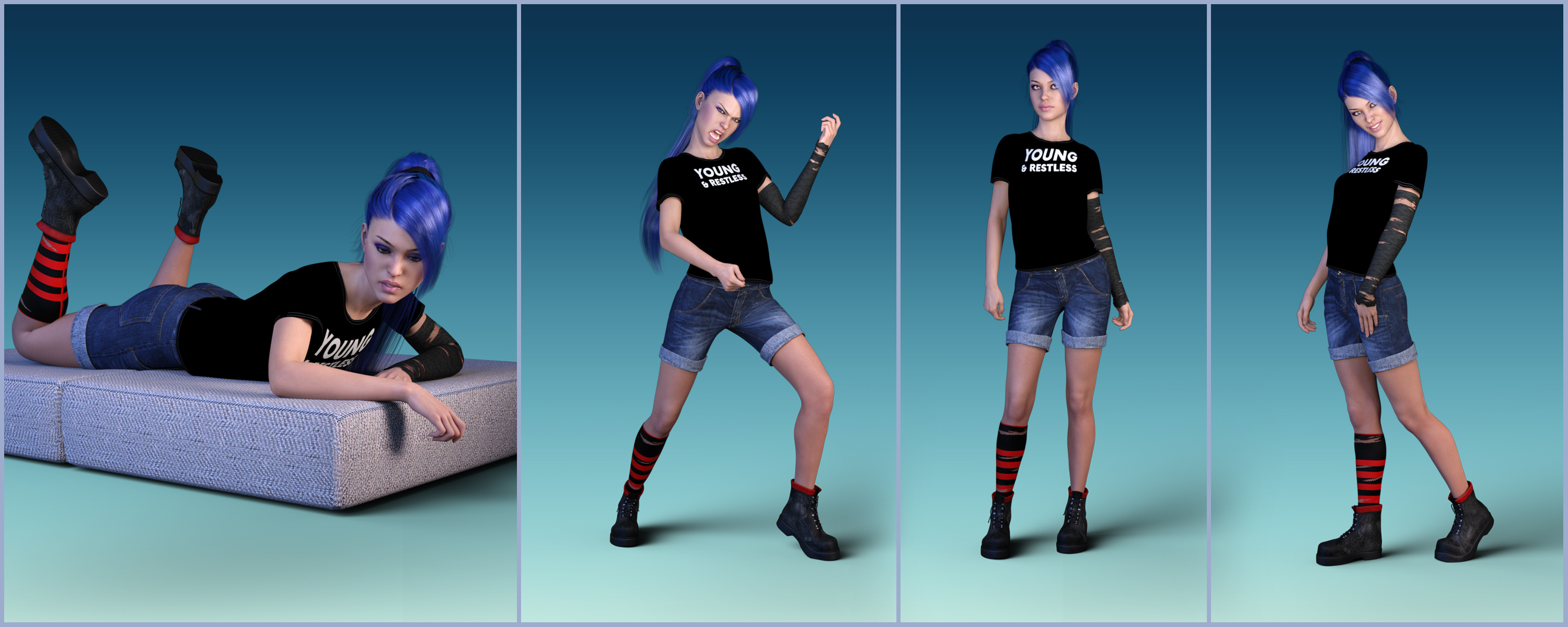 Z Young and Restless Poses for Teen Raven 8 by: Zeddicuss, 3D Models by Daz 3D