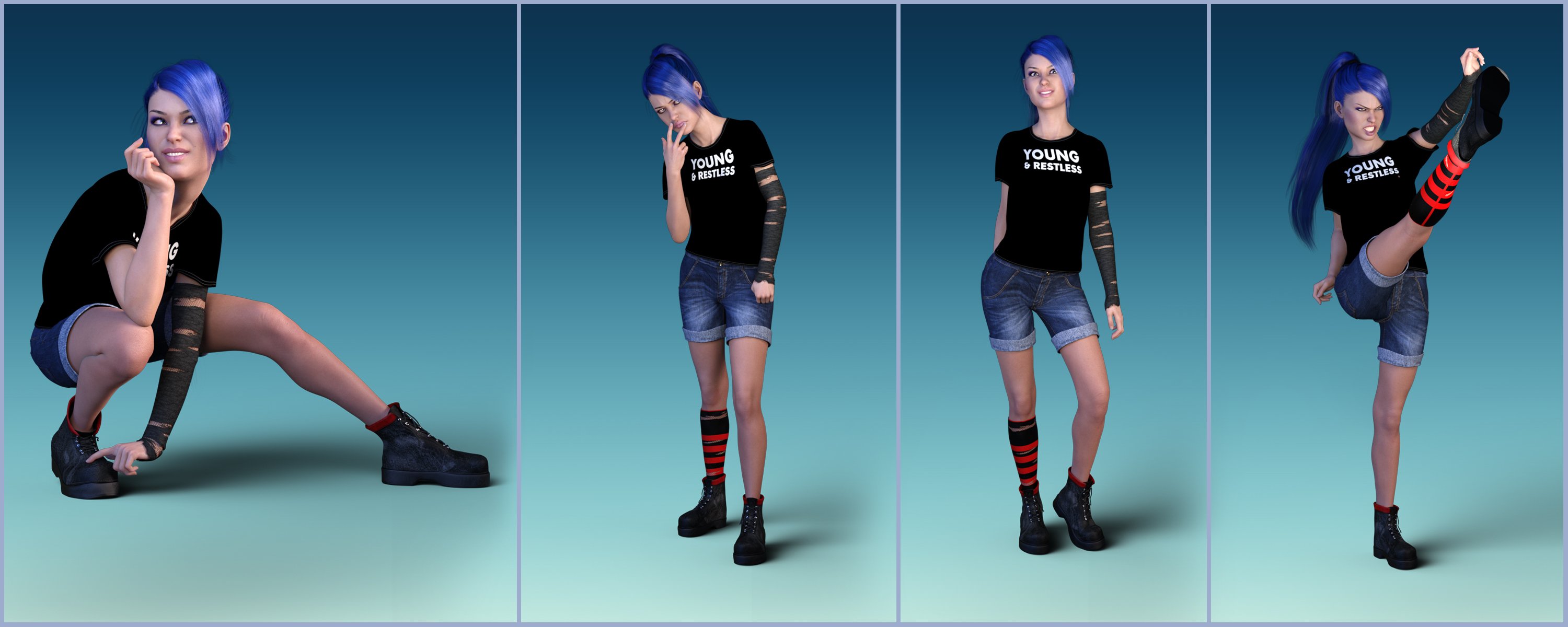Z Young and Restless Poses for Teen Raven 8 by: Zeddicuss, 3D Models by Daz 3D