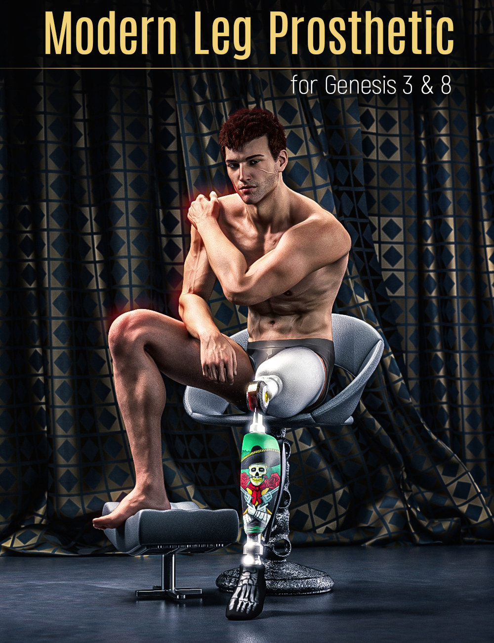 Modern Leg Prosthetic for Genesis 3 and 8 Male by: EsidFenixPhoenix, 3D Models by Daz 3D