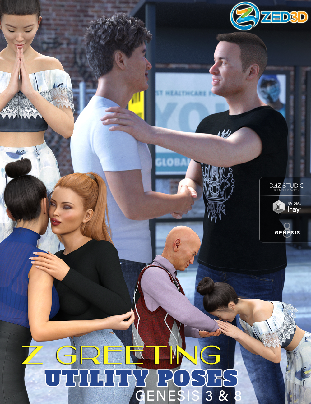 Z Greeting Poses for Genesis 3 and 8 by: Zeddicuss, 3D Models by Daz 3D