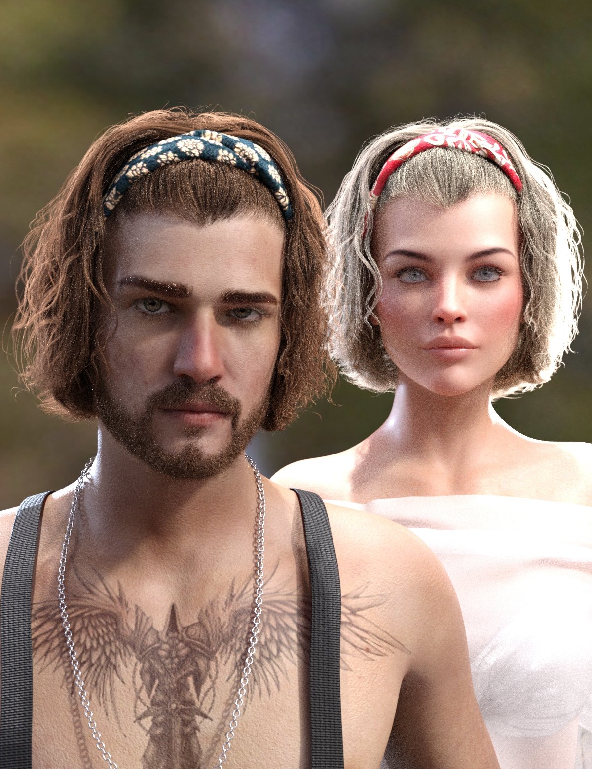 Sayrion Headband Hair Set for Genesis 8 Male(s) and Female(s) by: Neftis3D, 3D Models by Daz 3D