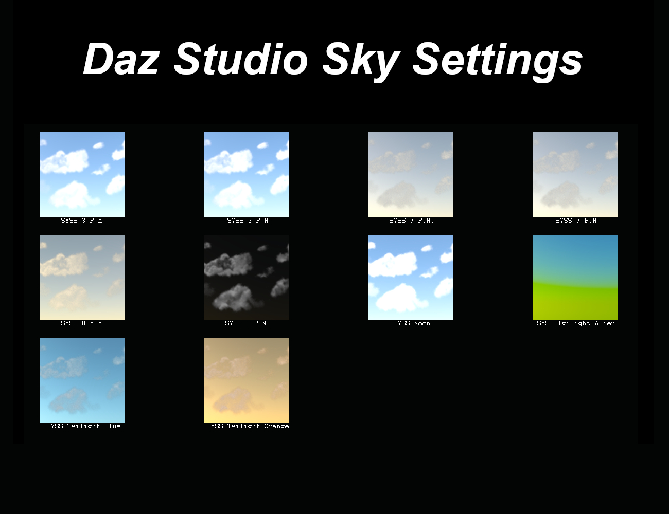 SY Sky System Iray SY Sky System Iray by: Sickleyield, 3D Models by Daz 3D