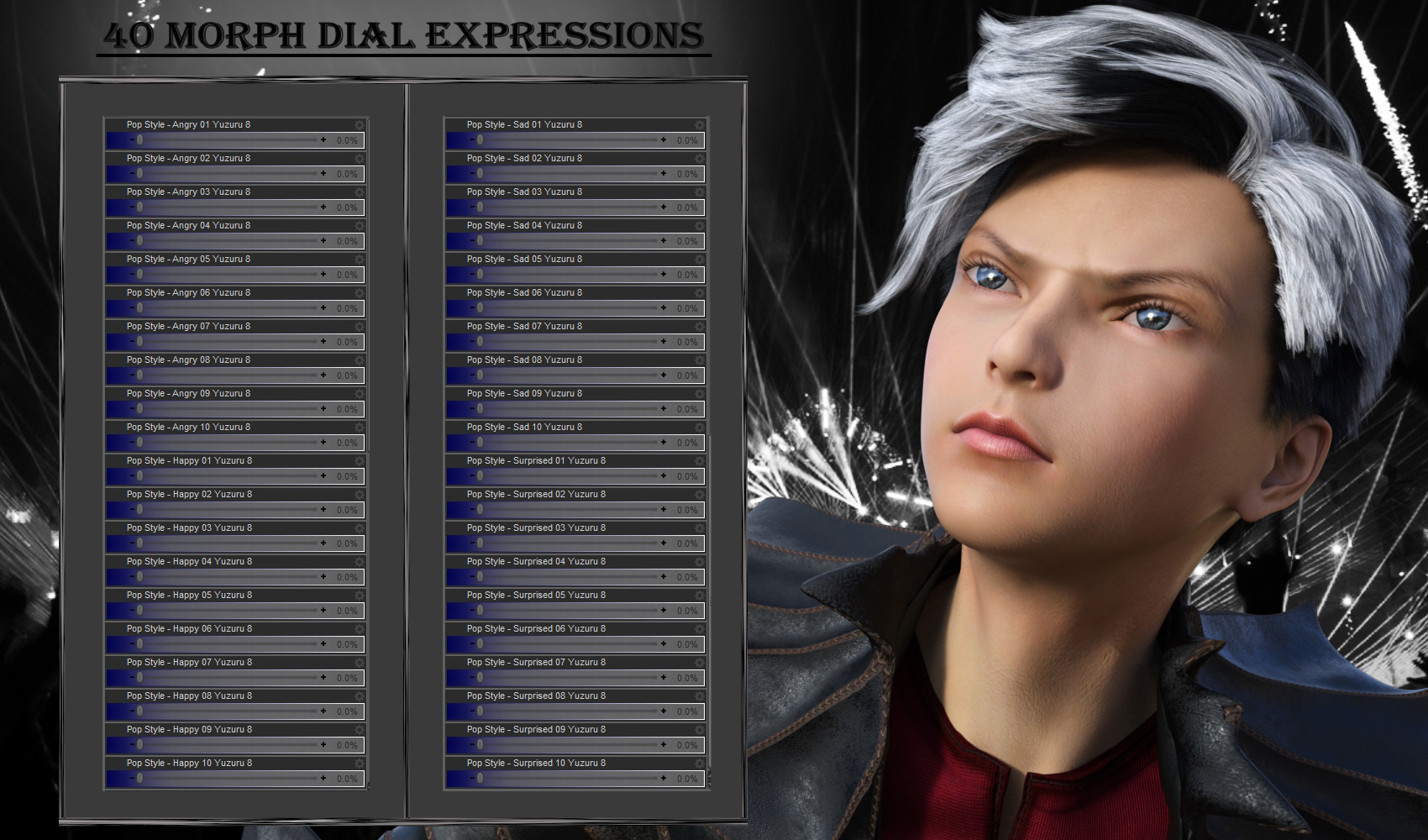 Pop Style - Expressions for Genesis 8 Male and Yuzuru 8 Pop Style - Expressions for Genesis 8 Male and Yuzuru 8 by: JWolf, 3D Models by Daz 3D