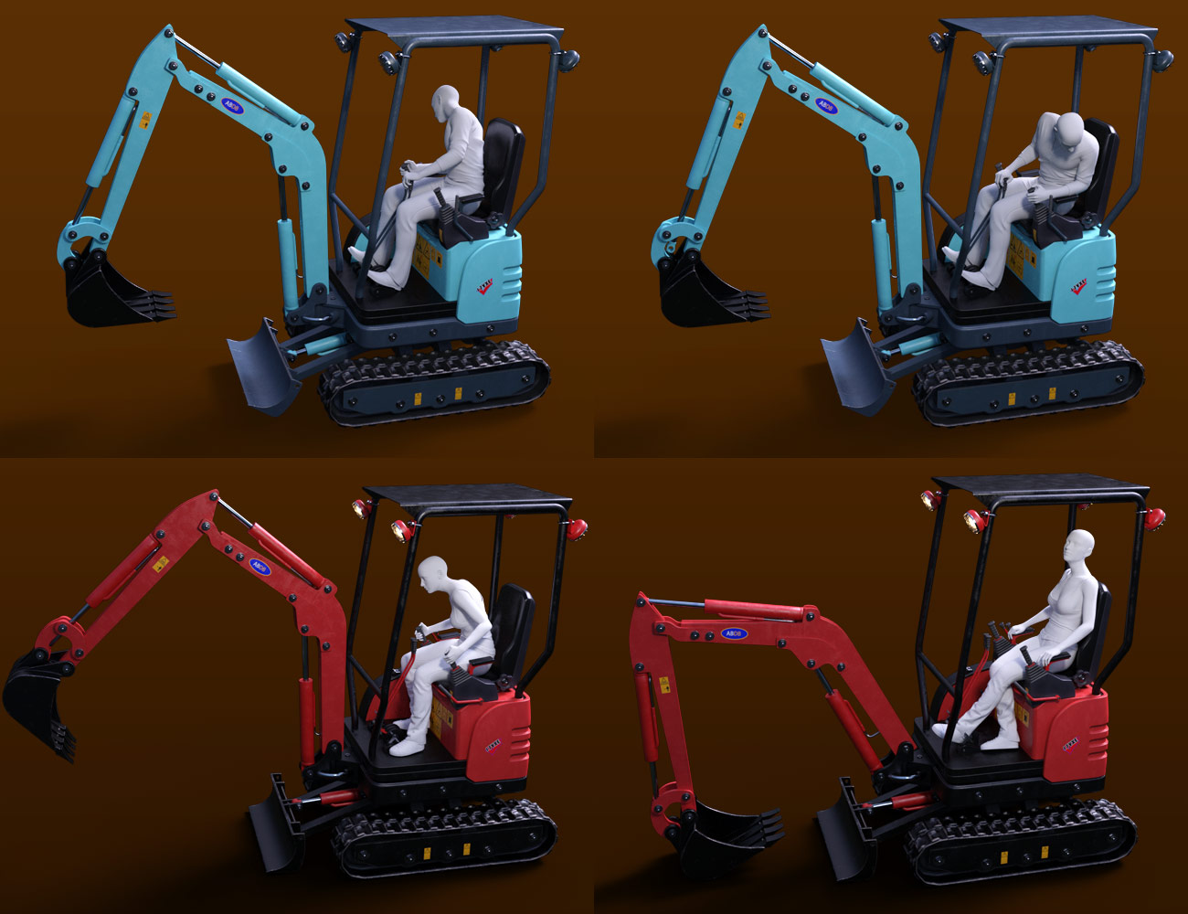 Mini Digger Excavating Poses for Genesis 8 by: FeralFey, 3D Models by Daz 3D