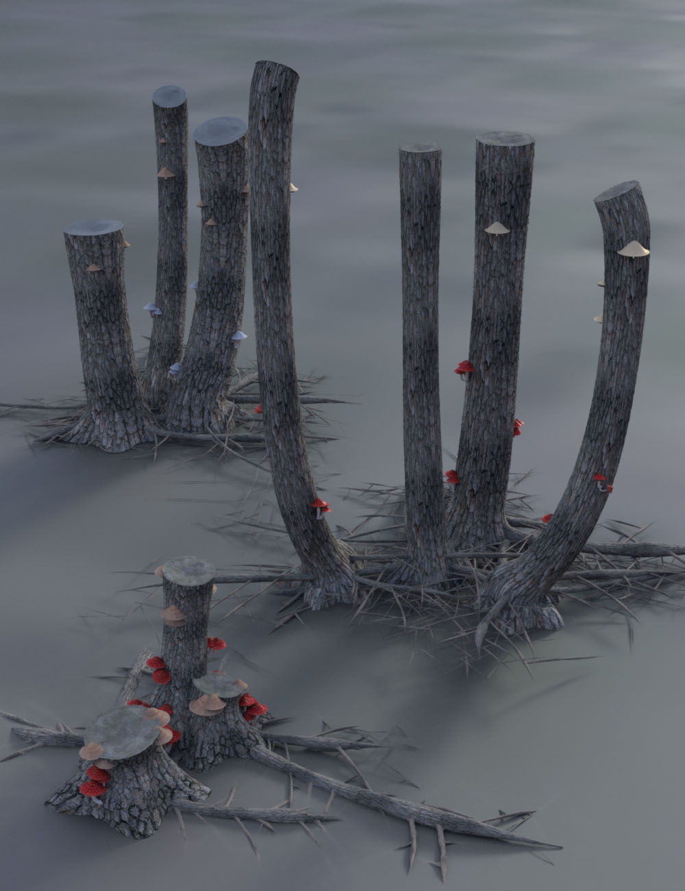 All Hallows Spooky Tree Stumps Roots and Mushrooms by: MartinJFrost, 3D Models by Daz 3D