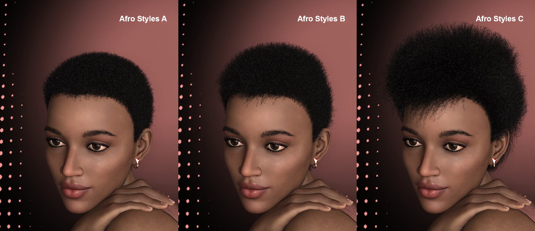 dForce Afro Styles Hair for Genesis 8 Female(s) by: 3Diva, 3D Models by Daz 3D