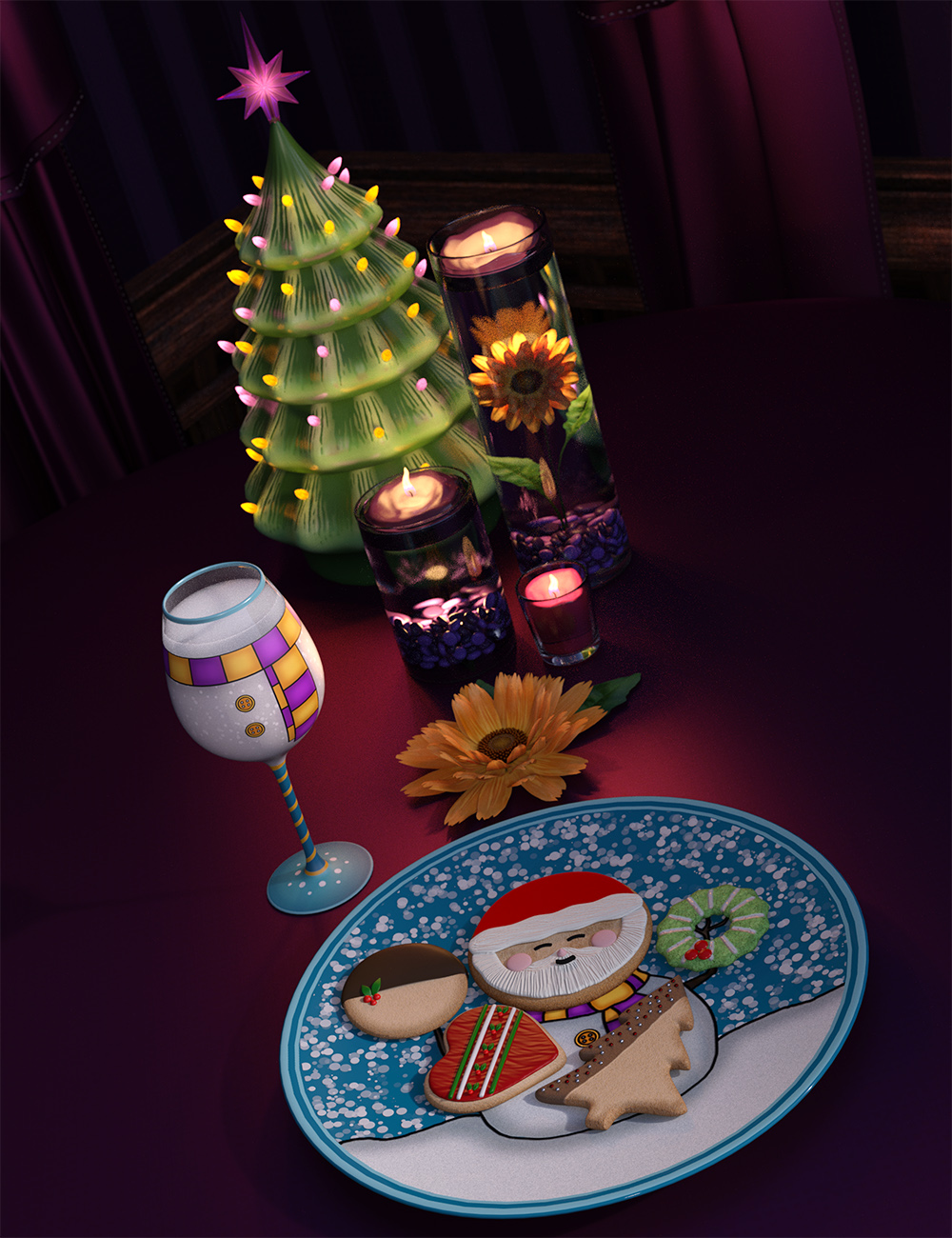 Country Christmas Table Decor by: ARTCollab, 3D Models by Daz 3D