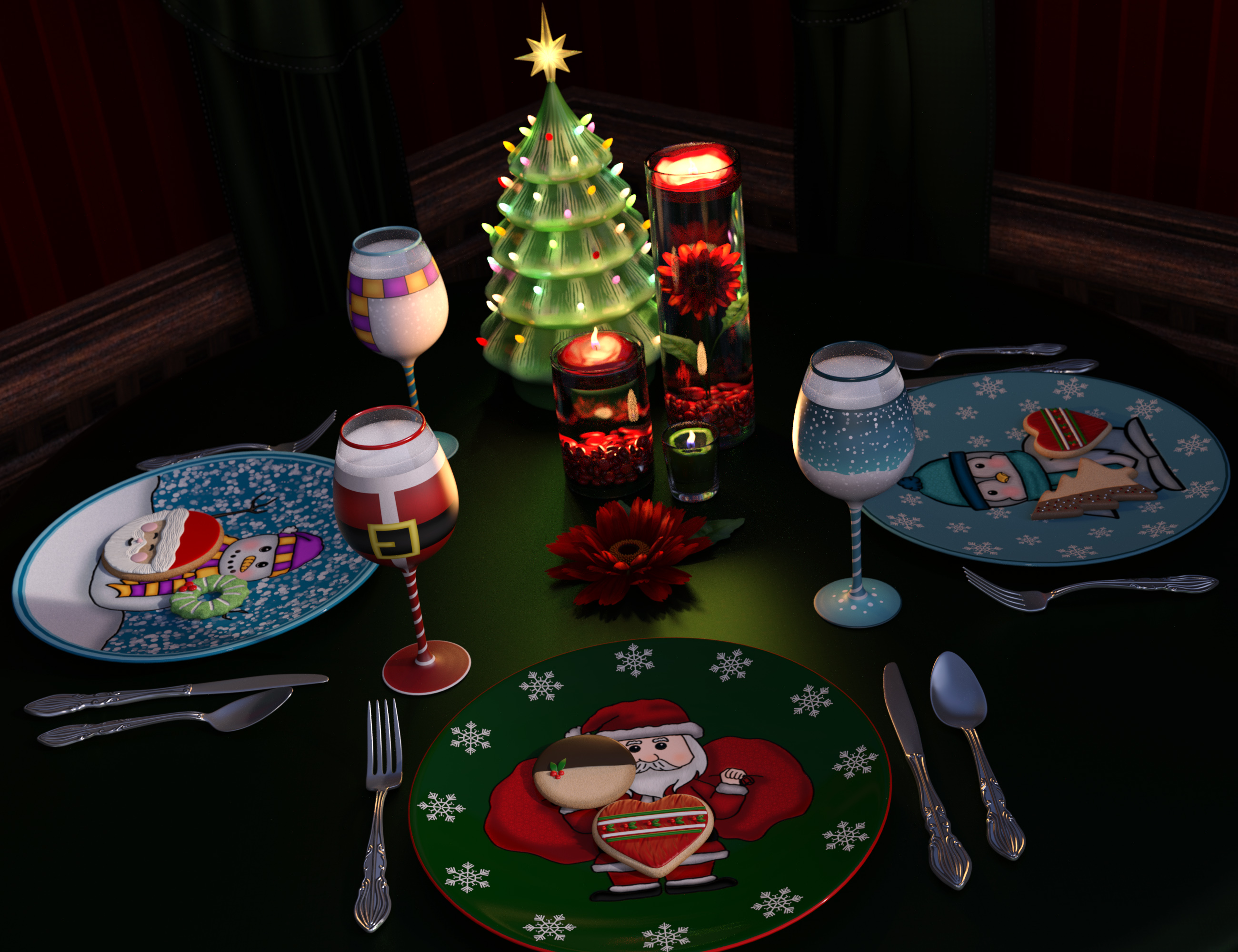 Country Christmas Table Decor by: ARTCollab, 3D Models by Daz 3D