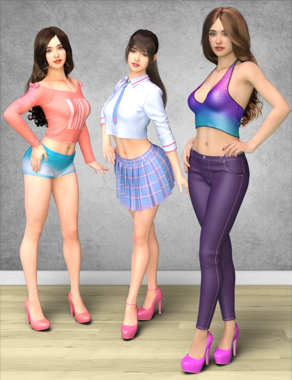 dForce K-Pop Girls 2 Outfits Textures by: Blue Rabbit, 3D Models by Daz 3D