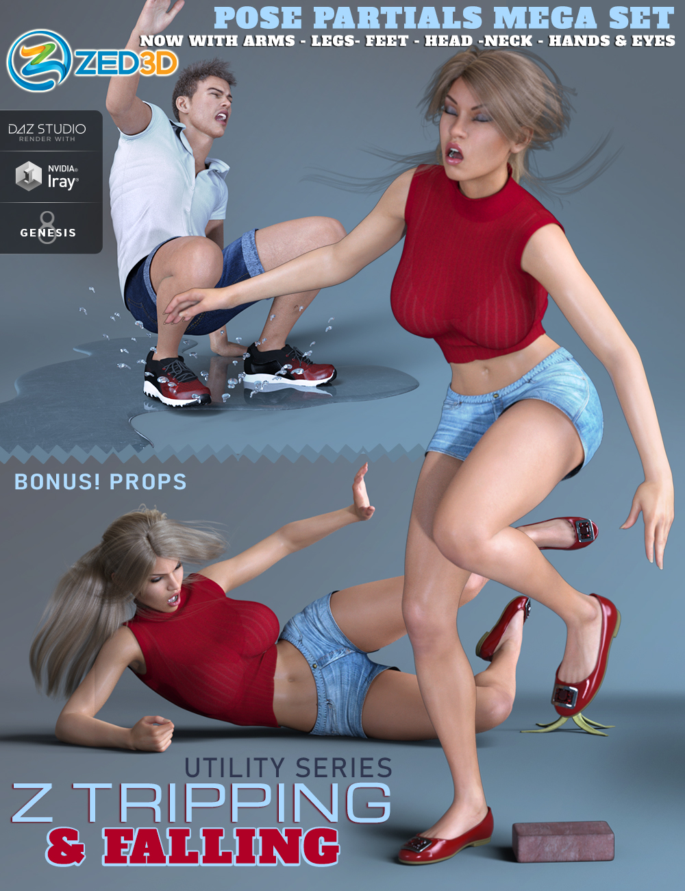 Z Tripping and Falling Pose Partials Mega Set by: Zeddicuss, 3D Models by Daz 3D