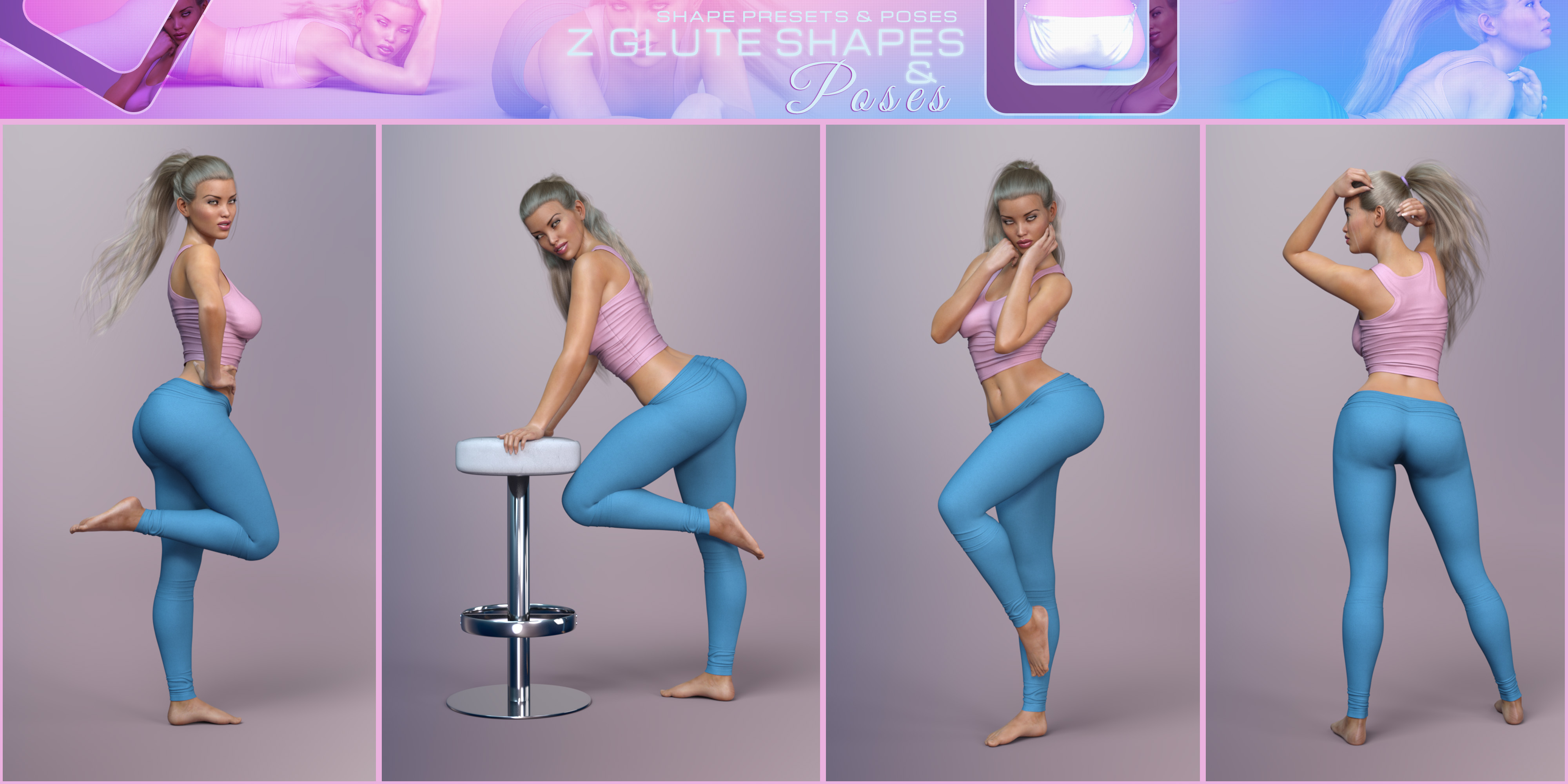 Z Glute Shapes Pose Partials Mega Set by: Zeddicuss, 3D Models by Daz 3D