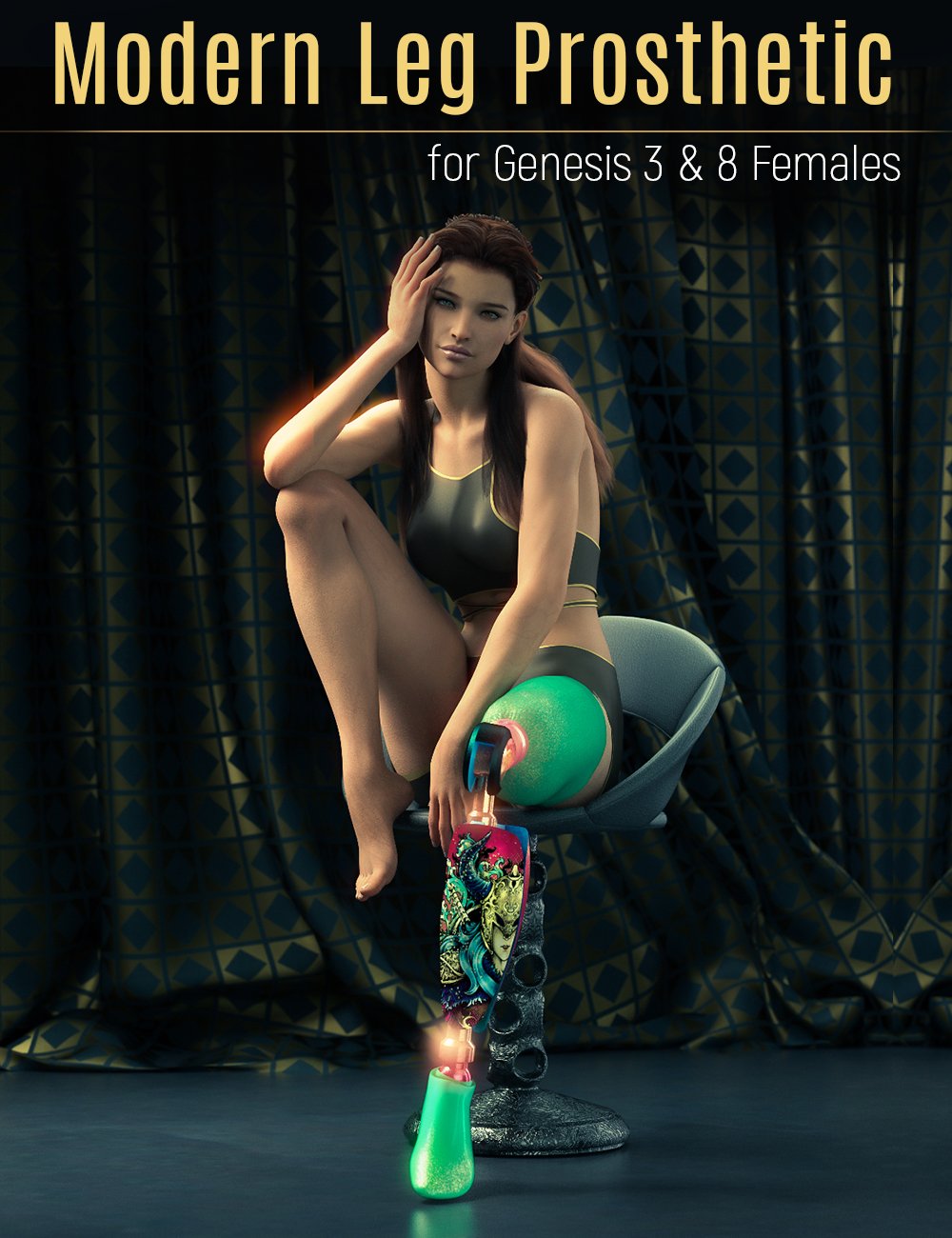 Modern Leg Prosthetic for Genesis 3 and 8 Female by: EsidFenixPhoenix, 3D Models by Daz 3D