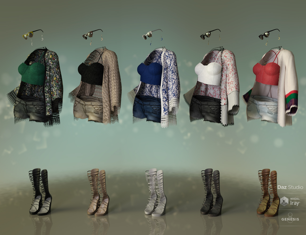 dforce Boho Style Outfit Textures by: DirtyFairy, 3D Models by Daz 3D