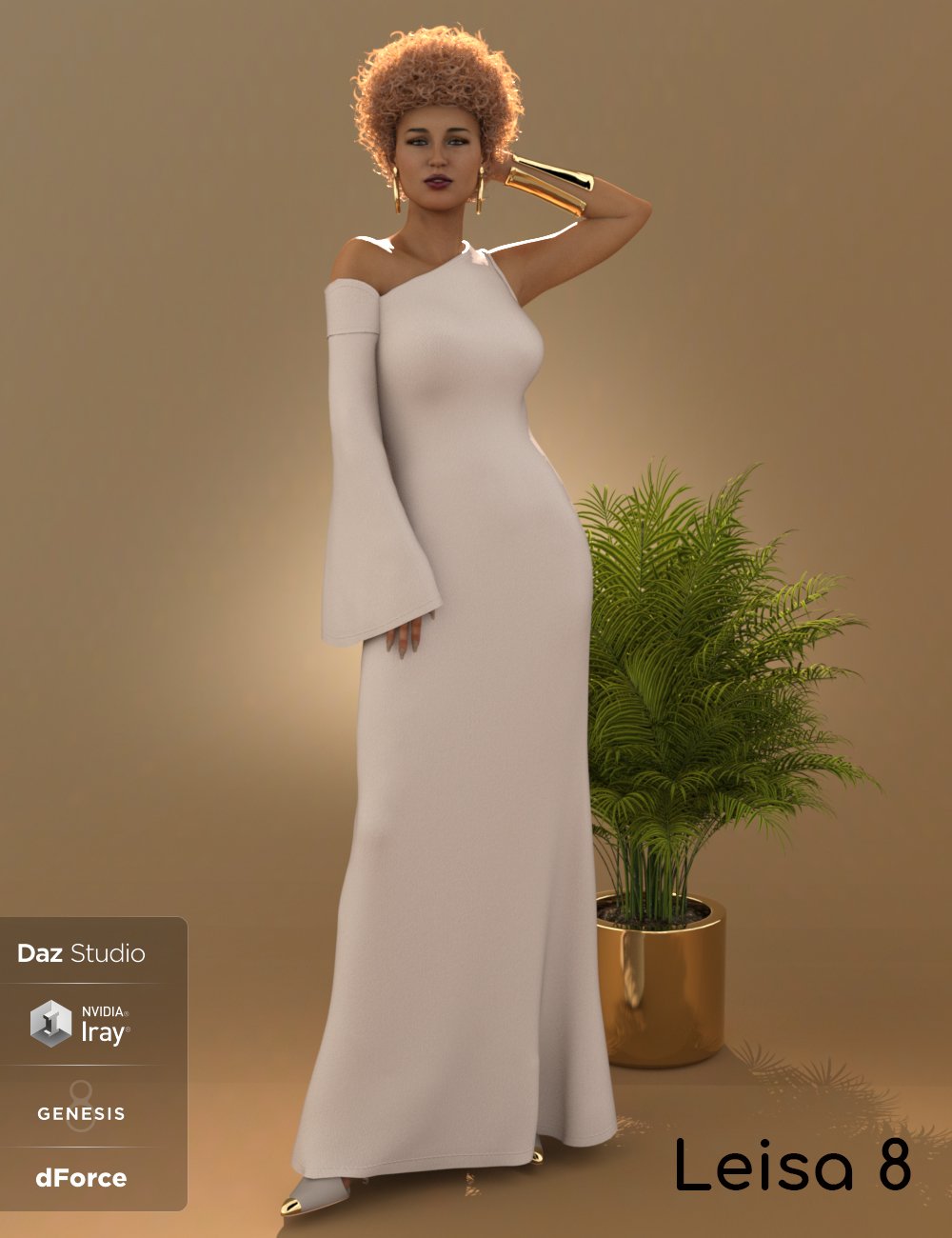 dForce One Sleeve Dress for Leisa 8 and Genesis 8 Female(s) by: 3DStyle, 3D Models by Daz 3D