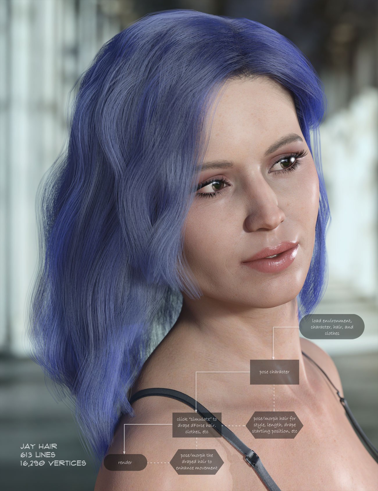 dForce Jay Hair for Genesis 3 and 8 Female(s) by: AprilYSH, 3D Models by Daz 3D